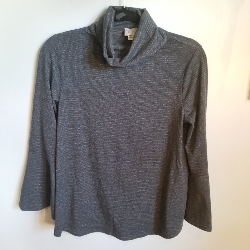Anthro Postmark Liz Metallic Bell Sleeve Turtleneck Top Small